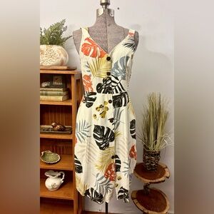 Monteau Sleeveless Dress Linen Blend Wood Buttons Vintage Tropics Small